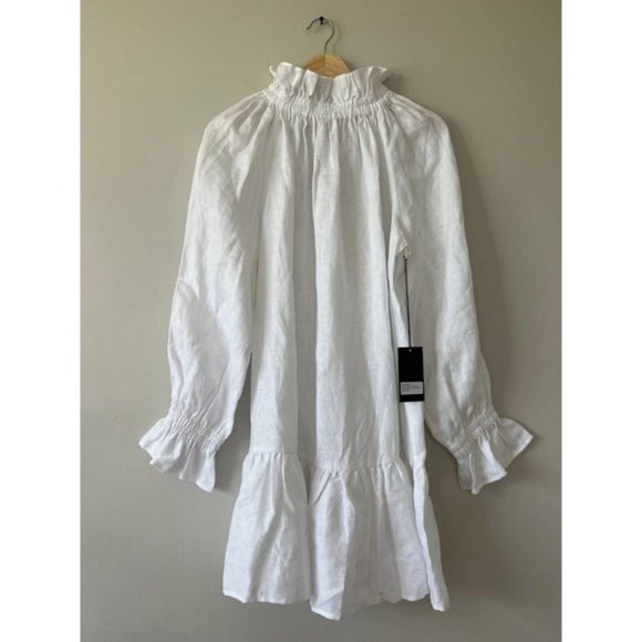 Ephemera Ruffle High Neck Linen Garland Smock Dress White Women's Size: 4 NWT - Picture 2 of 11